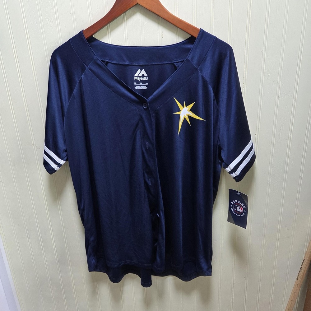 Tampa Bay Rays Jersey Womens XL Blue MLB Baseball Majestic Button Up Genuine‎
